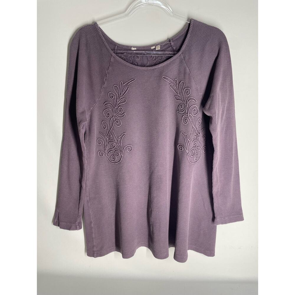Soft Surroundings Waffle Knit Thermal Floral Embroidered Swing Long Sleeve MED